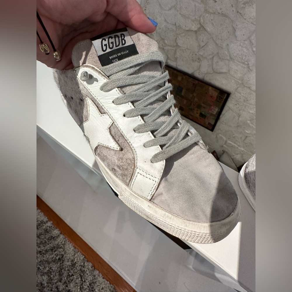 Golden Goose May Sneakers in Metallic pony calf hair.